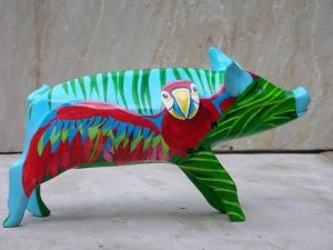 Parrot Pig. Acrylic on Plaster.